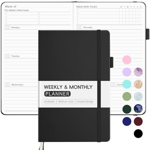Undated Weekly Planner for 2026, Forvencer Simplified Weekly & Monthly Calendar Planner, Cute Daily Organizer Notebook, Agenda Journal to Track Goals & Tasks, Start Anytime, A5 Size, Black