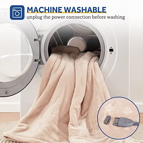 Sealy Electric Blanket Heated Throw, Soft Flannel Heated Blanket with 6 Heating Settings & 2-10 Hours Auto Shut Off, Fast Heating & Machine Washable, 50x60 Inch, Beige 5