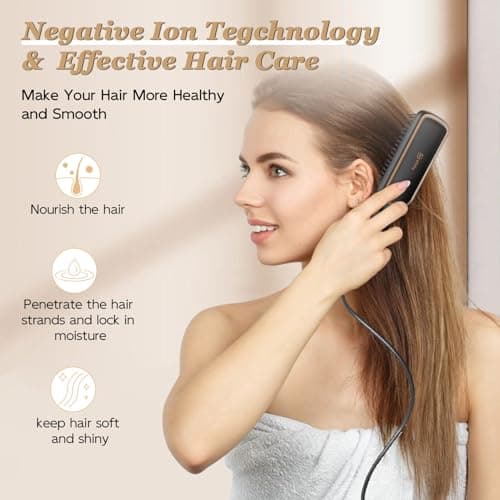 Nicebay Straightener Brush, Rotatable Temperature Adjustment Hair Straightening Brush, Auto-Off & Led Display Hair Straightener Comb for Women 5