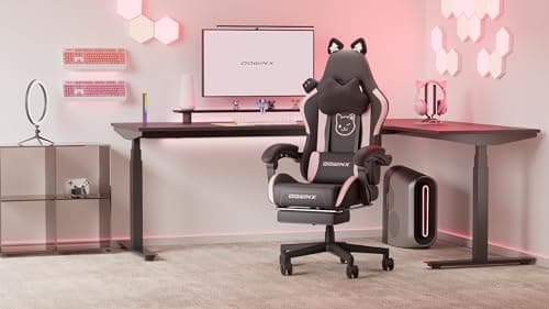 Dowinx Gaming Chair Cute with Cat Ears and Massage Lumbar Support, Ergonomic Computer Chair for Girl with Footrest and Headrest, Comfortable Reclining Game Chair 290lbs for Adult, Teen, Black 7