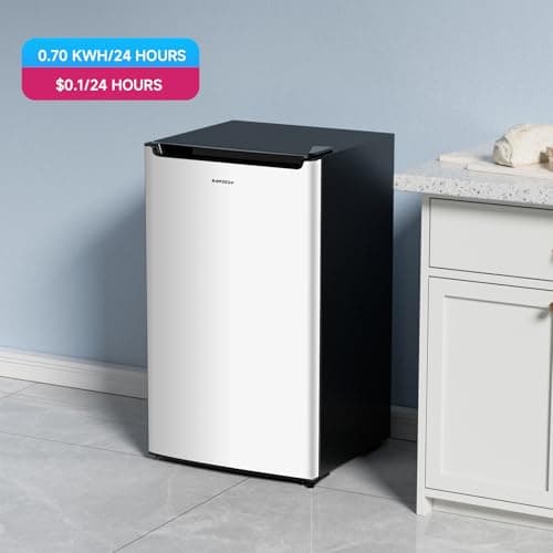 BANGSON 2.1 Cu.ft Upright Freezer, Compact Mini Freezer with Ultra Low Power 40W & Reversible Door, Adjustable Thermostat, Removable Shelves,Small Freezer for Dorm/Office/Apartment, Silver 8