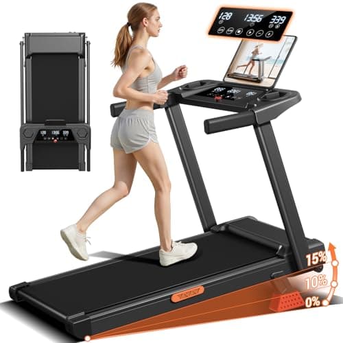12% Incline Treadmill with Handle, 3-in-1 Portable Treadmills for Home and Office, Foldable Treadmills with 300 Lbs Weight Capacity, 3.0HP Quiet Walking Pad Treadmill, Three Touch Screen