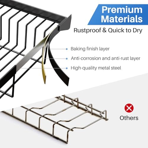SNTD Over The Sink Dish Drying Rack - Adjustable Dish Rack for Kitchen Counter, Metal (Black) 7