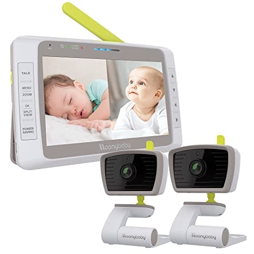 Low EMF 5" HD Auto Noise Reduce Baby Monitor with 2 Cameras.No WiFi Long Range, Split Screen, 2-Way Talk, Lullaby, Auto Night Vision Moonybaby Split50