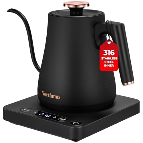 Northmas Gooseneck Electric Kettle, Electric Tea Kettle with ±1℉ Temperature Control, 1L/1200W Fast Boiling Water Kettle for Pour Over Coffee & Tea, 316 Stainless Steel Inner, Auto Shut-Off, Black