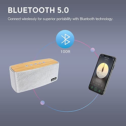 comiso Bluetooth Speakers, Portable Speaker 5.0 with 20W Stereo Sound, Wireless Stereo Pairing, Wood Bluetooth Audio with Subwoofer, 24H Playtime, Hands-Free, Great for Office, Home, Outdoor 6