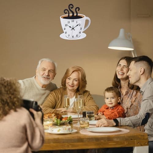 Fomaris Kitchen Clock Coffee Cup Wall Decor, Cafe Decorative Kitchen Wall Clocks Battery Operated for Home Office 5