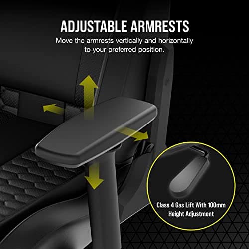 Corsair TC100 Relaxed Gaming Chair - Leatherette - Racing-Inspired Design - Lumbar Pillow - Detachable Memory Foam Neck Pillow - Adjustable Seat Height - Adjustable Armrests - Black 6
