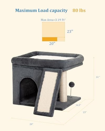 Aechonow Cat Tree for Large Cat, Cat Tower with Large Perch for Adult Cats, 20 * 16.5 Inch Big Platform for Indoor with Super Cozy Soft Mat, Large Condo with Nature Sisal Post, Gray 6