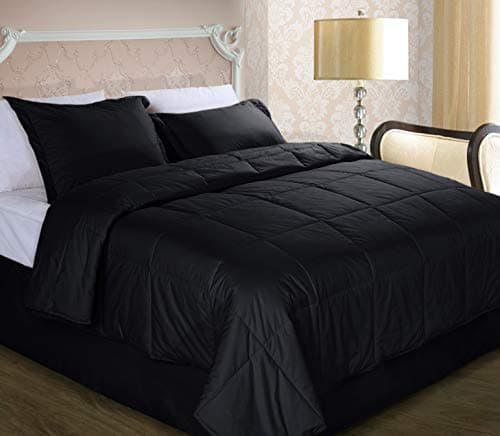 Cottonpure Sustainable Cotton Filled Medium Warmth Breathable Hypoallergenic Comforter, Twin, Black