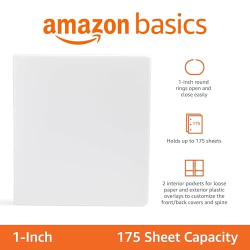 Amazon Basics 3-Ring Binder, 1-Inch - White 1 Pack 5