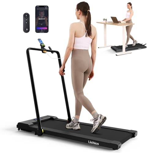 LICHICO Walking Pad Under Desk, 2 in 1 Portable Folding Treadmill, 3.0HP Brushless Motorized Electric Treadmill, Larger Running Area, Small Mini Running Machine for Home