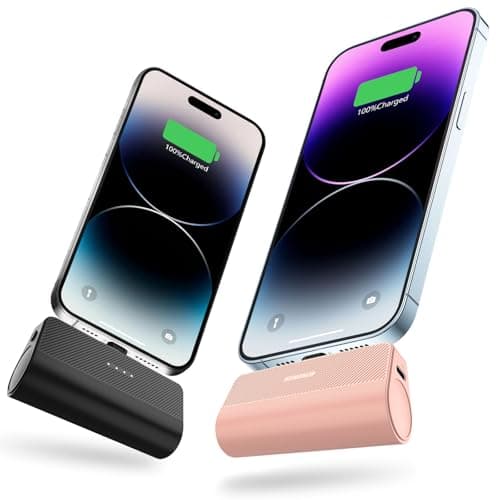 ATGIH Mini Portable Charger for iPhone,2 Packs 5000mAh Small Battery Ultra-Compact Power Bank Compatible with iPhone 14/13/13 Pro/12/12 Pro/11/SE/XR/XS/X/8/7/6 (Black+Pink)