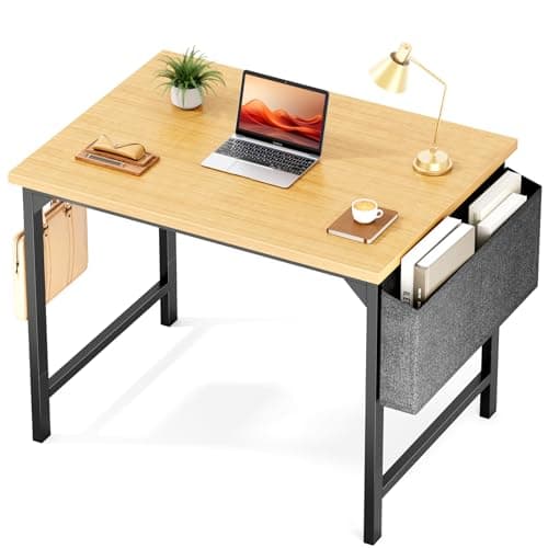 DUMOS 32 inch Small Computer Desk Writing Study Work Office Table Modern Simple with Storage Bag and Hook for Home Bedroom