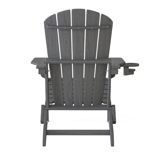 Plawdlik Folding Adirondack Chair, SGS Tested, Wooden Textured with Cup Holder, Heavy All-Weather HDPE Comfortable Set Poolside Backyard Lawn Grey 9