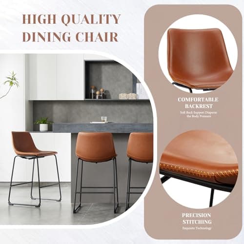 Sweetcrispy Counter Height Bar Stools Set of 2, 26 inch Height Stool Faux Leather Barstools with Back, Armless Kitchen Island Countertop Comfortable Modern Chairs with Metal Legs - Brown 5