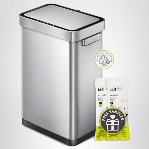 EKO Deluxe Mirage-T 50 Liter / 13.2 Gallon Touchless Rectangular Motion Sensor Trash Can, Matte Stainless Steel Finish 10