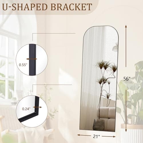 Koonmi Full Length Mirror, 56"x21" Mirror Full Length with Stand, Black Top Square-Edged Floor Mirror with Aluminum Alloy Frame for Bedroom Living Room 5