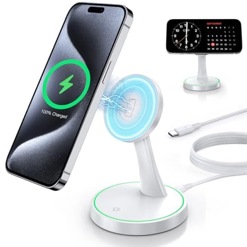 Magnetic Wireless Charger Stand 15W Fast Mag-Safe Charger for iPhone 17 /17 pro/ 17 Air/ 17 pro max 16/15/14/13/12 Series Magnet Wireless Charging Station/Pad with Sleep-Friendly Light for AirPods