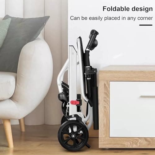 Lightweight Transport Wheelchair for Adults Foldable Transit Travel Chair for Adults Ergonomic Design Small Wheelchair with Adjustable Safety Strap Carbon Steel Frame PU Wheels for Smooth Rid A 4