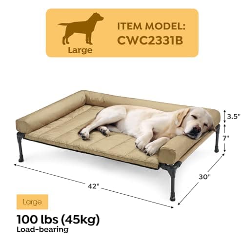 Veehoo Cooling Elevated Dog Bed Add Removable Waterproof Bolster Cushion Mat, Raised Pet Cot with Breathable Teslin Mesh, No-Slip Feet, Dog Couch Bed for Indoor Outdoor, 42x30inches, Beige, CWC2331B 3