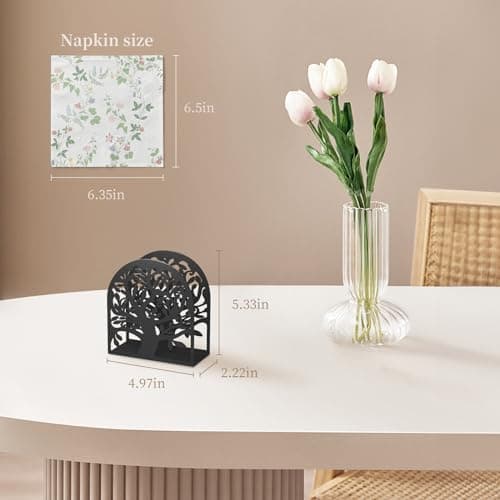 Metal Napkin Holder for Table – Decorative Tree of Life Napkin Holders for Kitchen & Dining Table, Fits Cocktail, Lunch & Guest Paper Napkins, Black Countertop Napkin Holder for Home, Restaurant & Bar 5