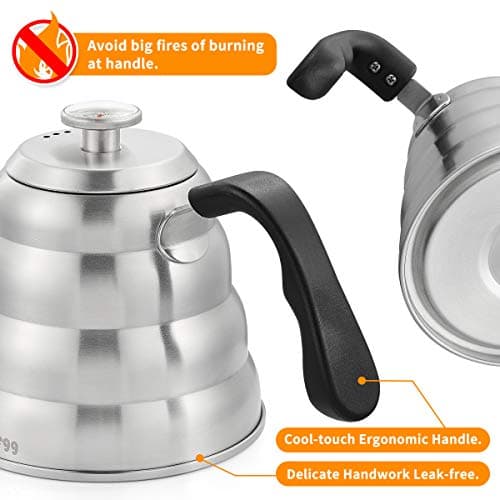 Pour Over Coffee Kettle with Thermometer for Exact Temperature 40 fl oz - Premium Stainless Steel Gooseneck Tea Kettle for Drip Coffee, French Press and Tea - Works on Stove and Any Heat Source 4
