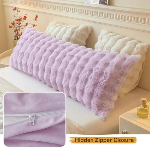LIFEREVO Fluffy Faux Rabbit Fur Body Pillow Cover, Cozy Light Purple Bubble Shaggy Plush Bed Body Pillowcase with Zipper, Long 20"x54" Fuzzy Furry Pillow Case for Bedroom Home Decoration, Lavender 6