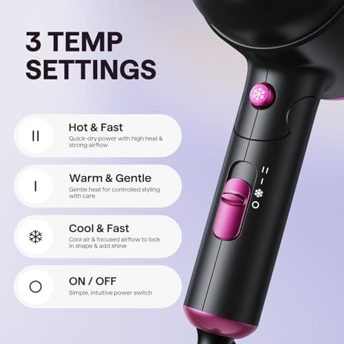 Wavytalk Hair Dryer with Diffuser, Foldable Hair Blow Dryer, 1600W Lightweight Diffuser Hair Dryer for Curly Hair, Black 6