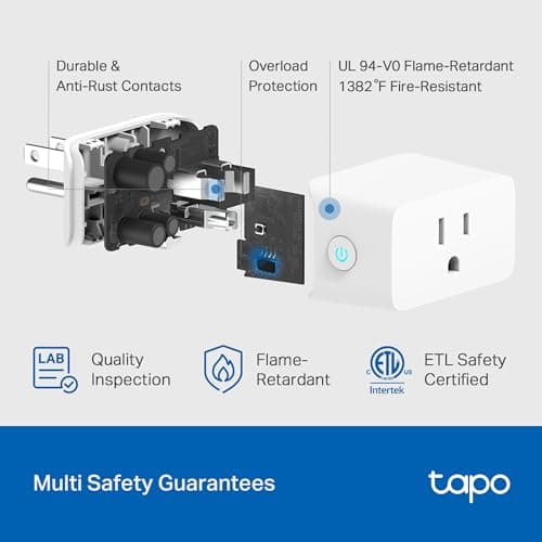 TP-Link 𝗧𝗮𝗽𝗼 Smart Plug Wi-Fi Mini, Energy Monitoring, Compatible with Alexa & Google Home & Samsung SmartThings, Timer, 15A/1800W Max, ETL Certified, 2.4G Wi-Fi Only, Tapo P115(4-Pack) 8