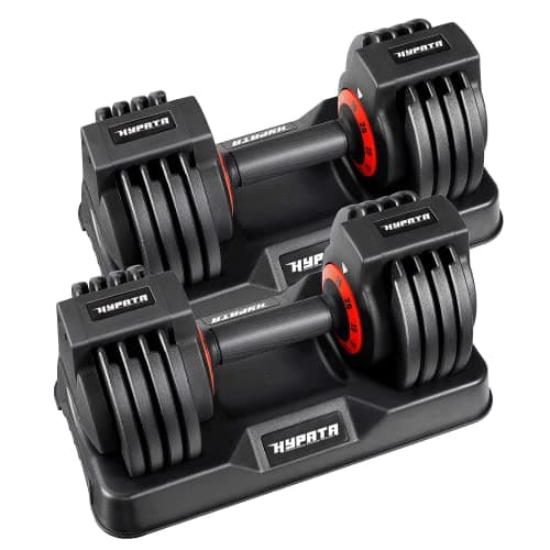 HYPATA 25 lbs Pair Adjustable Dumbbell Set, Fast Adjust Weight with Tray Suitable, Adjustable Dumbbells for Full Body Workout