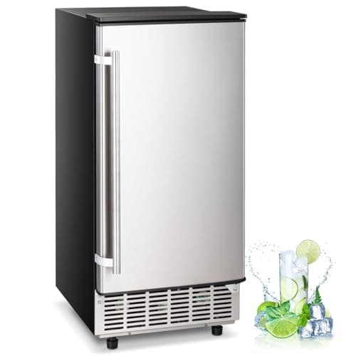 Kismile Commercial Built-in Ice Maker Machine,80Lbs/Day,Under Counter Ice Cube Maker with Drain Pump & 24H Timer,Reversible Door,Built-in Freestanding Ice Maker for Home & Office(Silver)