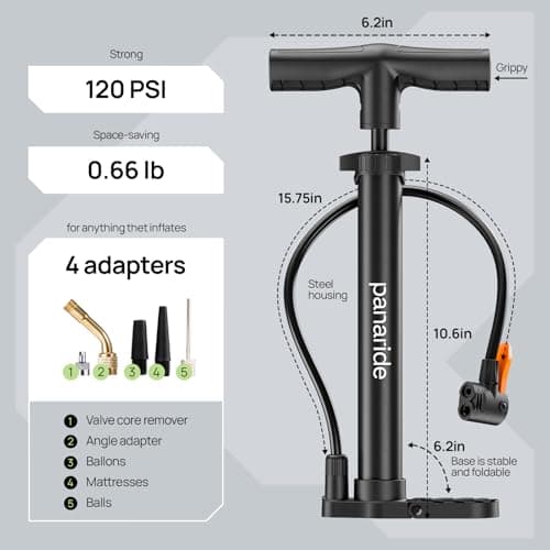 Bike Pump Floor, Advanced Bike Tire Inflator, Bicycle Hand Air Pump with Dual Presta and Schrader Valves, Handheld Pump, Suitable for Road and Mountain Bikes, Baby Stroller, Balls (Portable) 8