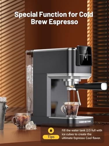KEENSTAR 20Bar Espresso Machine with Rapid Cold Brew, Hot & Iced Coffee Machine, Espresso Maker with Milk Frother Steam Wand, Touch Screen with 40oz Water Tank for Latte, Cappuccino, Gift 5