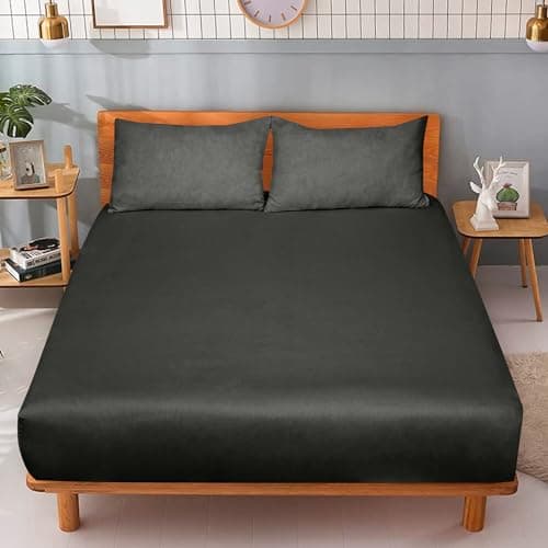 ROYALE LINENS 300 Thread Count 100% Long Staple Combed Cotton Fitted Sheet Full - Super Soft Deep Pocket Bottom Sheet - Fitted Sheets Only - Elastic Sheets (Full, Black) 9
