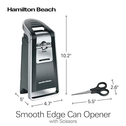 Hamilton Beach Smooth Edge Electric Automatic Can Opener for Kitchen with Easy Push Down Lever, Extra Tall, Includes Stainless Steel Scissors, Black and Chrome (76607) 8