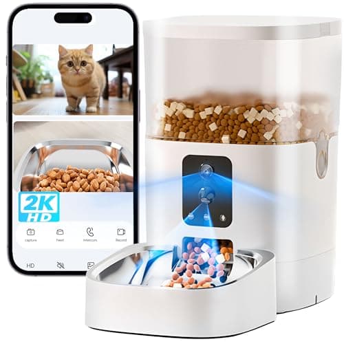 Automatic Cat Feeder with Dual Cameras, 2K HD Video with Night Vision, 5G WiFi Timed Pet Food Dispenser for Cat & Small Dog, 2-Way Audio, Easy APP Control, AI Pet Capture & Remain Food Record