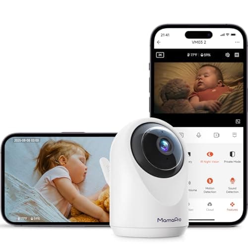 MAMAPRO Baby Monitor with Camera and Audio - 2K Color Night Vision, WiFi Video Baby Monitor - 355° Pan/70°Tilt, AI Motion/Cry/Temp/Humidity Alerts, 2-Way Audio, App for 20 Users, 8 Lullabies