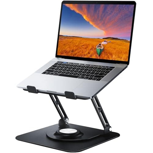 JOYEKY Laptop Stand for Desk, Adjustable Computer Stand with 360° Rotating Base, Ergonomic Laptop Riser for Collaborative Work, Foldable & Portable Laptop Stand, fits for All 10-16" Laptops (Black)