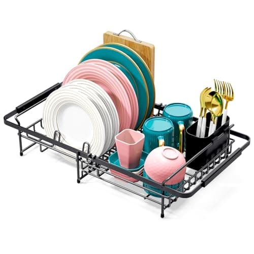Urackify Expandable in Sink Dish Drying Rack - Adjustable Dish Rack Over Sink, Rustproof Dish Drainer for Kitchen Counter, Dish Strainer with Utensil Holder, Fit Kitchen for 13"-18" 8