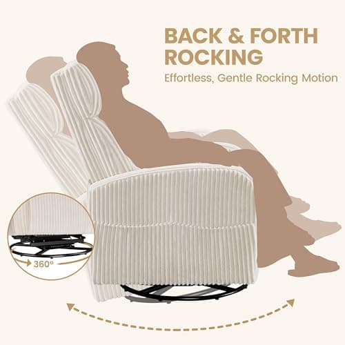 Yaheetech 360° Swivel Glider Chair for Nursery, Rocking Chair Nursing Chair with Side Pockets, Corduroy Glider for Living Room with High Back Beige 9
