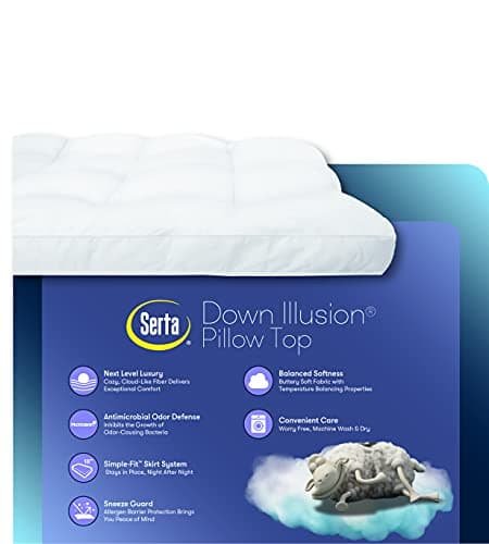 SERTA Down Illusion Soft Hypoallergenic 2 inch Pillowtop Simple Fit Mattress Topper, Twin XL, White 6