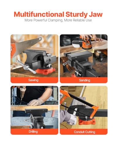 VEVOR Bench Vise, 8" Jaw Width, 8" Max Jaw Opening Multipurpose Vise with 360° Swivel Locking Base, 3.7" Throat Depth, Heavy Duty Ductile Iron Workbench Vise, Two-Way Jaws for Clamping Round Pipes 6