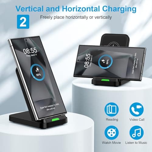 Wireless Charger Stand, 15W Fast Desk Charging Station Android Wireless Charging Pad with Adapter for Motorola razr+ 2024/Edge, Galaxy S25/S24/S23, Pixel 9 8 7 5