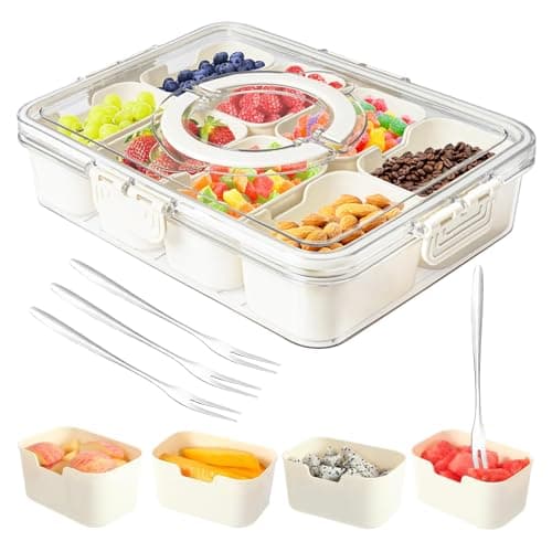 Dunruz Snackle Box Container,Portable Snack Box 8 Compartment Divided Serving Tray with Lid,Clear Storage Organizer for Fruit Candy Nuts Veggie-Perfect for Road Travel Party (1 Pack-8 Compartments)