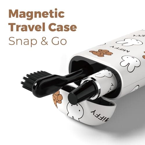 MIPOW Miffy BrushGo i4 Slim Electric Toothbrush Sonic Vibration Rechargeable Magnetic Travel Case & Ceramic Holder Dock 60Day Long Battery Soft Bristles 2Heads IPX7 Waterproof (Brown) 3