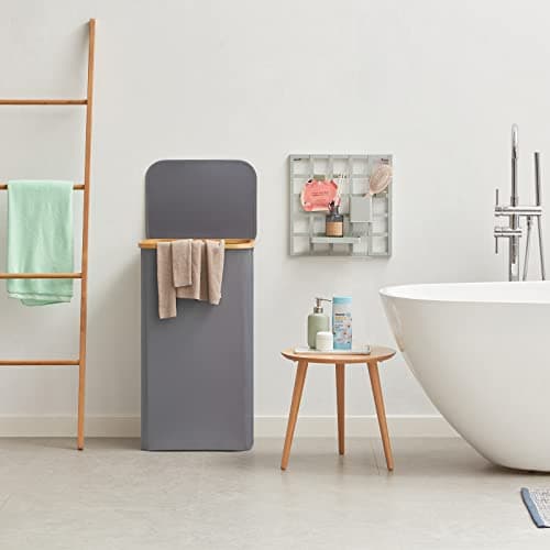 Lifewit 100L Laundry Basket with Lid, Clothes Hampers for Laundry with Bamboo Handles and 1 Removable Bag, Large Foldable Laundry Hamper for Bedroom, Bathroom, Dorm, Laundry Room, Gray 8