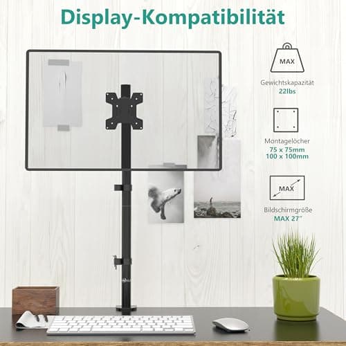 WALI Monitor Arm Mount for Desk, Single Extra Tall Computer Desk Mount, Monitor Bracket Mount Stand Single, up to 32 inch, 22 lbs (M001XL), Black 3