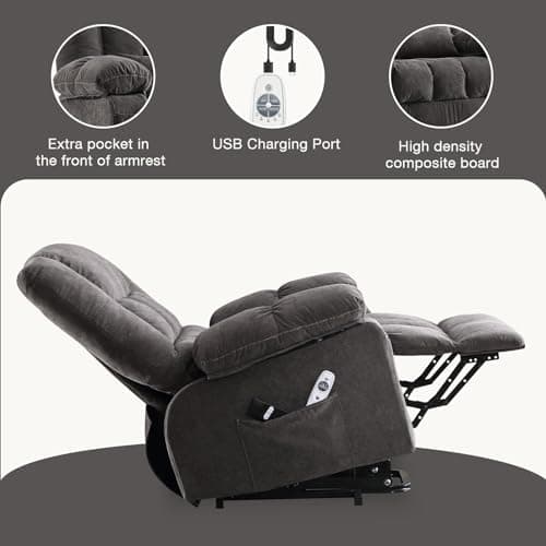 BOSMILLER Power Lift Recliner Chair Recliners for Elderly with Heat and Massage Recliner Chair for Living Room with Infinite Position and Side Pocket,USB Charge Port 6