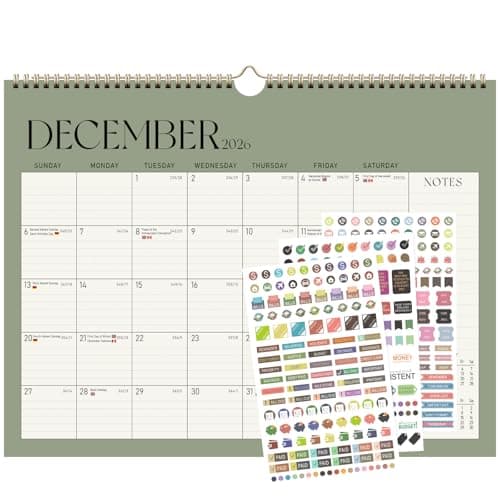 2025-2026 Wall Calendar, Monthly Wall Calendar from July 2025 to December 2026, 11.5" x 14.5", With Spiral Binding and Thick Paper, Perfect for School Office or Home, Green